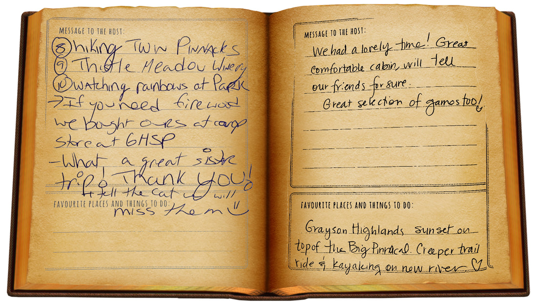 A real page from the Rumple's Retreat guest book